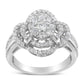 14K White Gold 1.0 Cttw Round & Baguette Cut Diamond Floral Cluster Quatrefoil Channel Set Band Cocktail Statement Ring (H-I Color, SI2-I1 Clarity) - Size 6-3/4