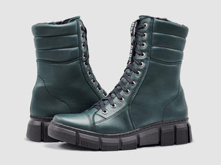 Helios - Botas femininas de couro forradas com pele de Medusa