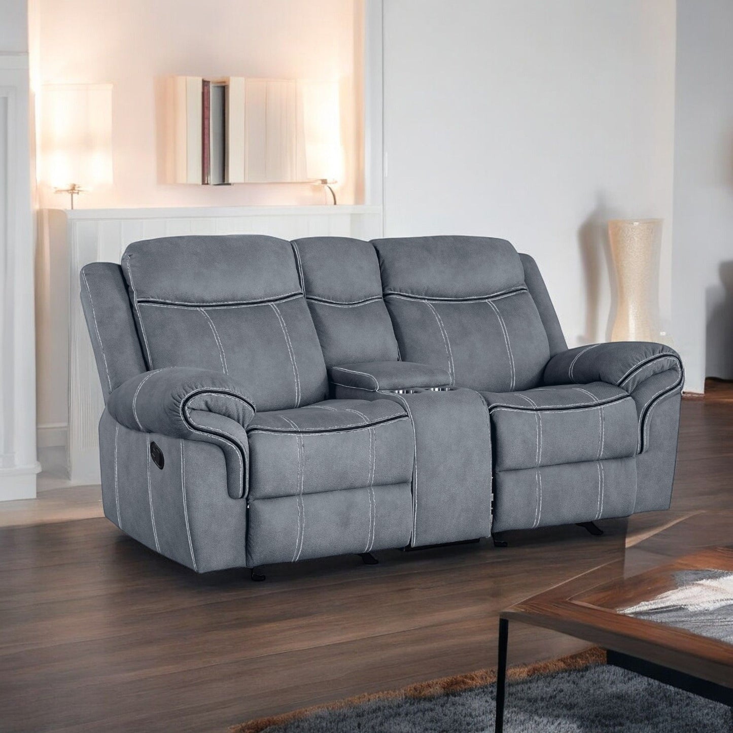 Zubaida Two Tone Recliner Loveseat with USB Port Console