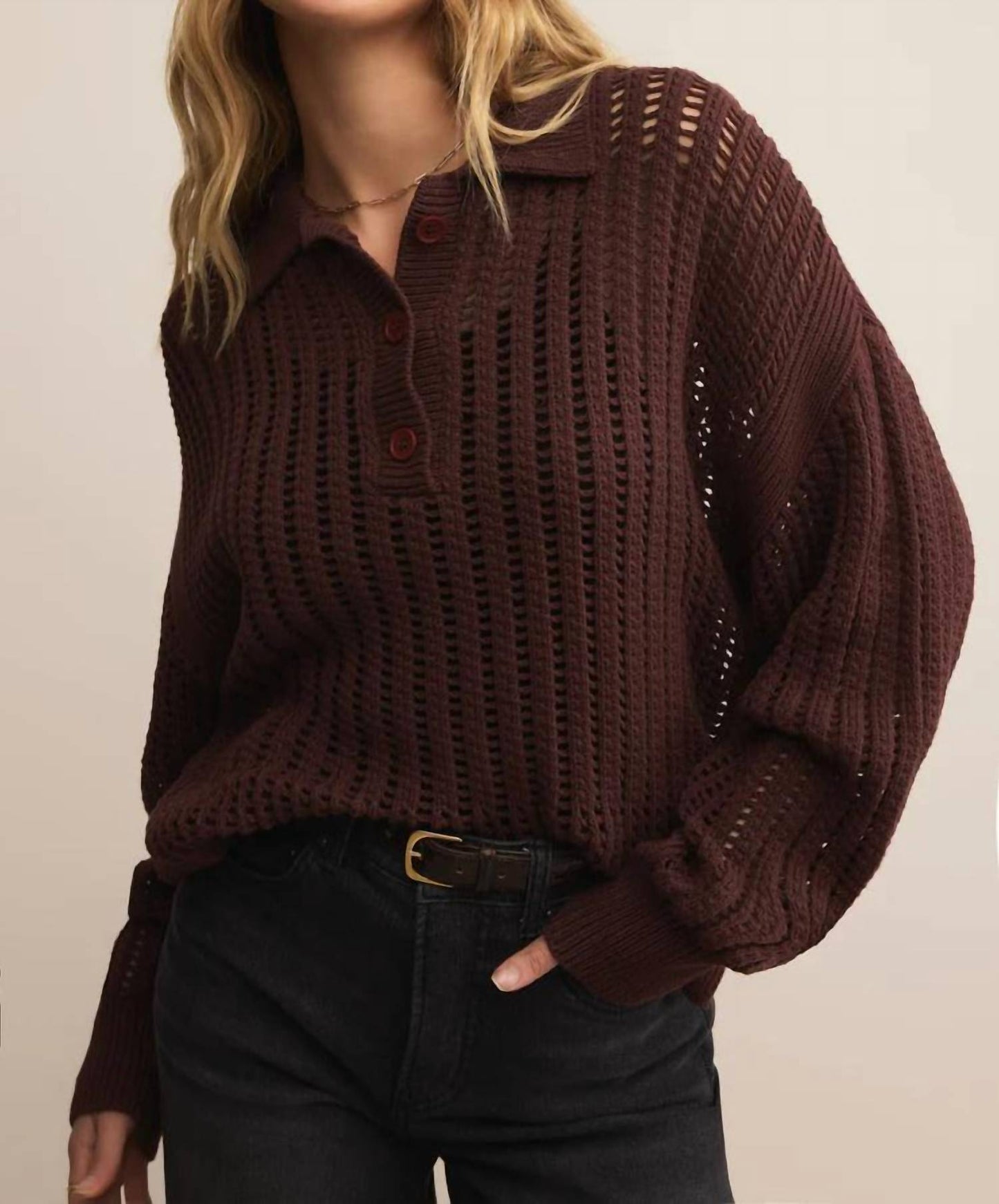 Z Supply - Looking Glass Crochet Polo Sweater