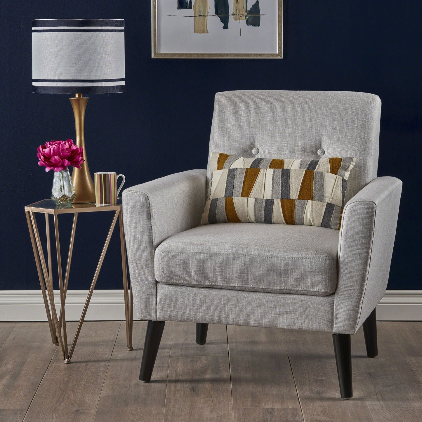 Radiantize Upholstered Fabric Club Chair With Square-Off Back And Button Tufted