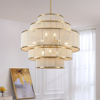 12Light Boho 5Tier Hand Woven Rattan Drum Chandelier3012 W x  2756H  Brushed Gold