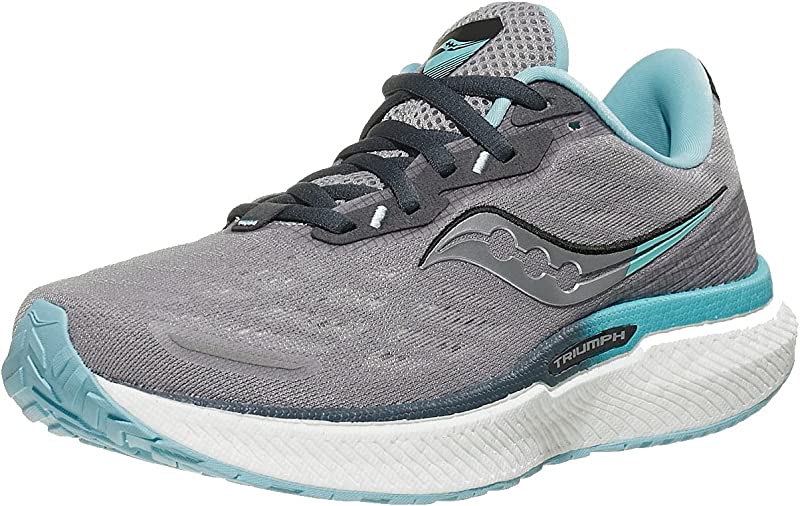 Tênis de corrida feminino Saucony Triumph 19, liga metálica/pó