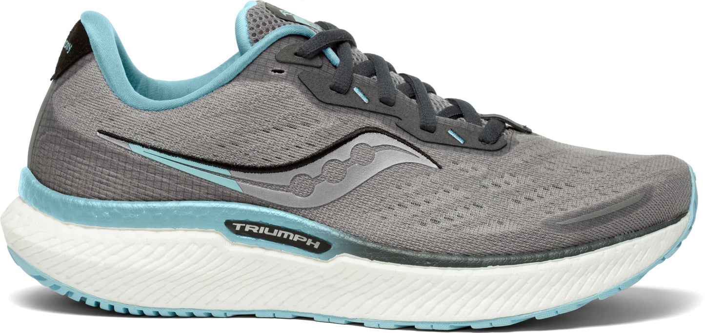 Tênis de corrida feminino Saucony Triumph 19, liga metálica/pó