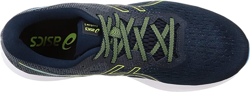Tênis de corrida ASICS Evoride 2 masculino, azul francês/verde Hazard