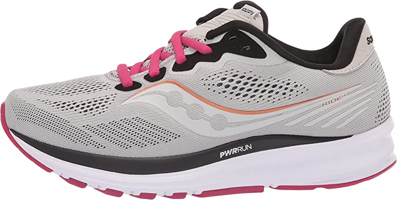 Tênis de corrida Saucony Ride 14 feminino, cor neblina/cereja