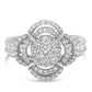 14K White Gold 1.0 Cttw Round & Baguette Cut Diamond Floral Cluster Quatrefoil Channel Set Band Cocktail Statement Ring (H-I Color, SI2-I1 Clarity) - Size 6-3/4