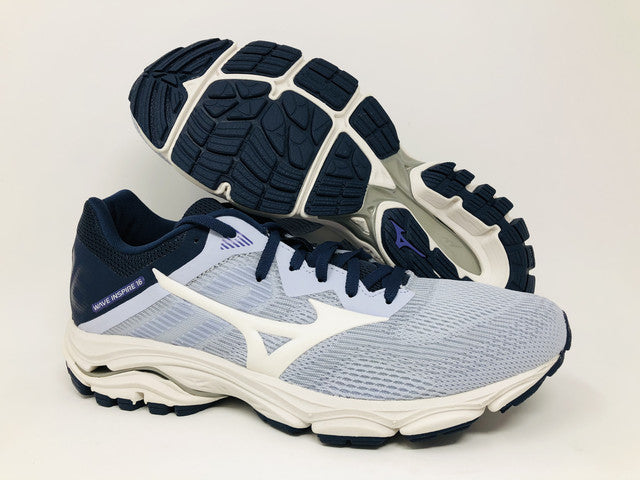 Tênis de corrida Mizuno Wave Inspire 16 feminino, branco, gelo ártico/neve, azul, tamanho 7 B(M) EUA
