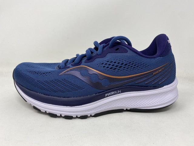 Tênis de corrida Saucony Ride 14 feminino, azul meia-noite/cobre, tamanho 6 (M) EUA