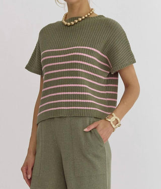 Entro - Mock Neck Striped Top