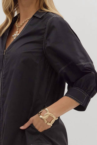 Entro - Zip Lantern Sleeve Mini Dress