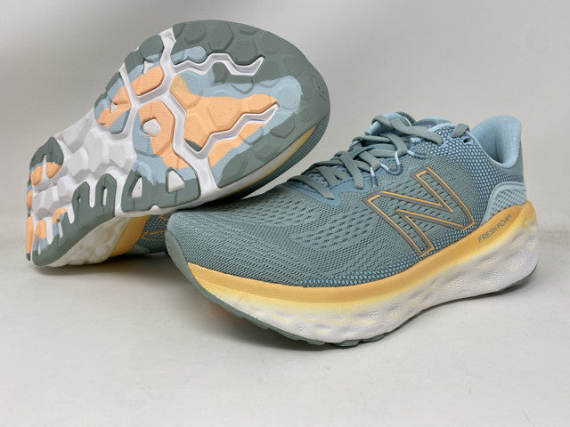 Tênis de corrida feminino New Balance More V3 azul/manga tamanho 7 D largo EUA