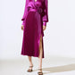 Joseph Ribkoff - Pleated Satin Belted Midi Wrap Dress