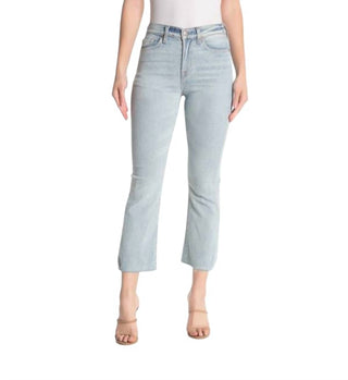 7 For All Mankind - Calça jeans flare de cintura alta com lavagem clara e bainha crua