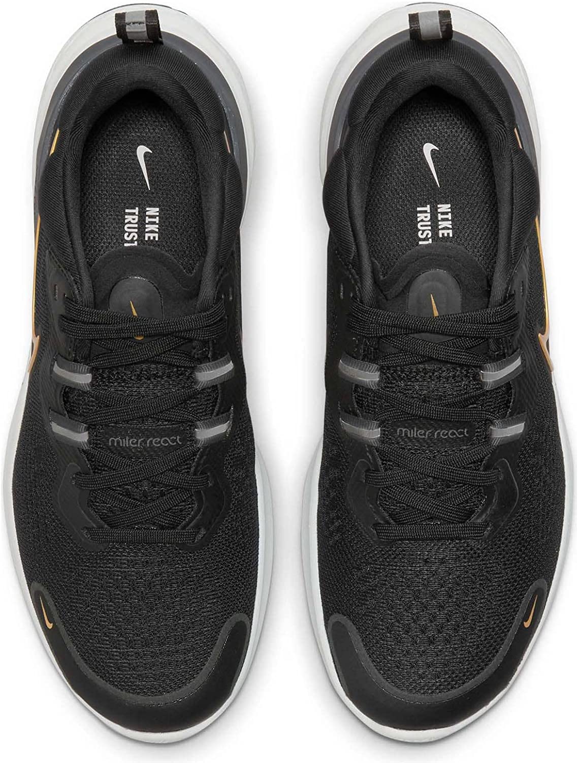 Tênis de corrida Nike React Miler 2 feminino, preto/dourado, tamanho 10 B, médio, EUA