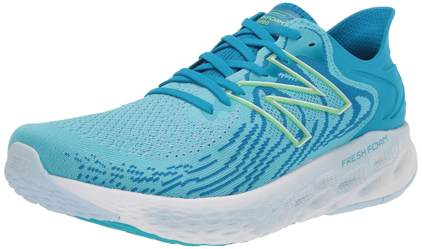 Tênis de corrida feminino New Balance 1080 V11 Virtual Sky/Lime, tamanho 6 D Wide, EUA