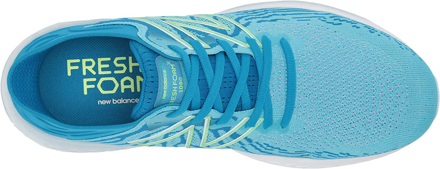 Tênis de corrida feminino New Balance 1080 V11 Virtual Sky/Lime, tamanho 6 D Wide, EUA