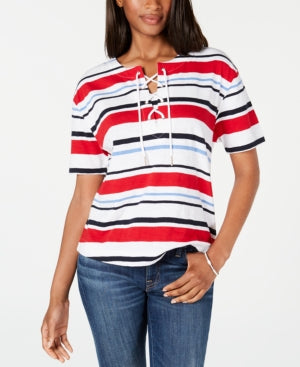 Tommy Hilfiger Lace-Up Striped Cotton Top
