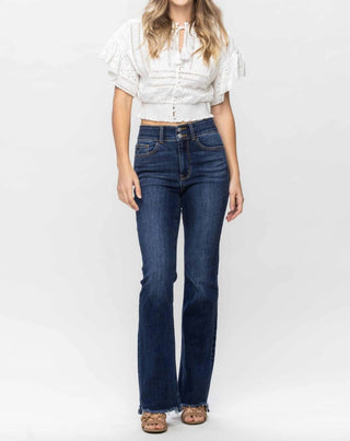 Judy Blue - Calça Jeans Bootcut Vintage com Bainha Desfiada