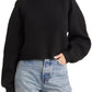 Topshop Mixed Stitch Balloon Sleeve Crop Sweater in Black, Size X-Large