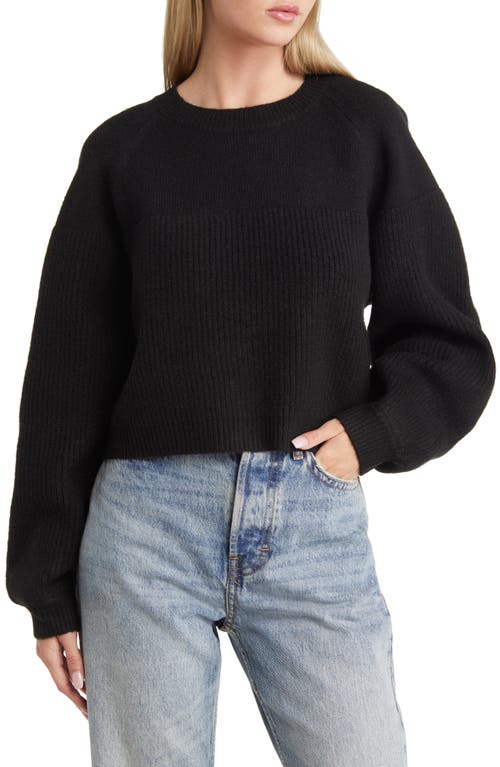 Topshop Mixed Stitch Balloon Sleeve Crop Sweater in Black, Size X-Large