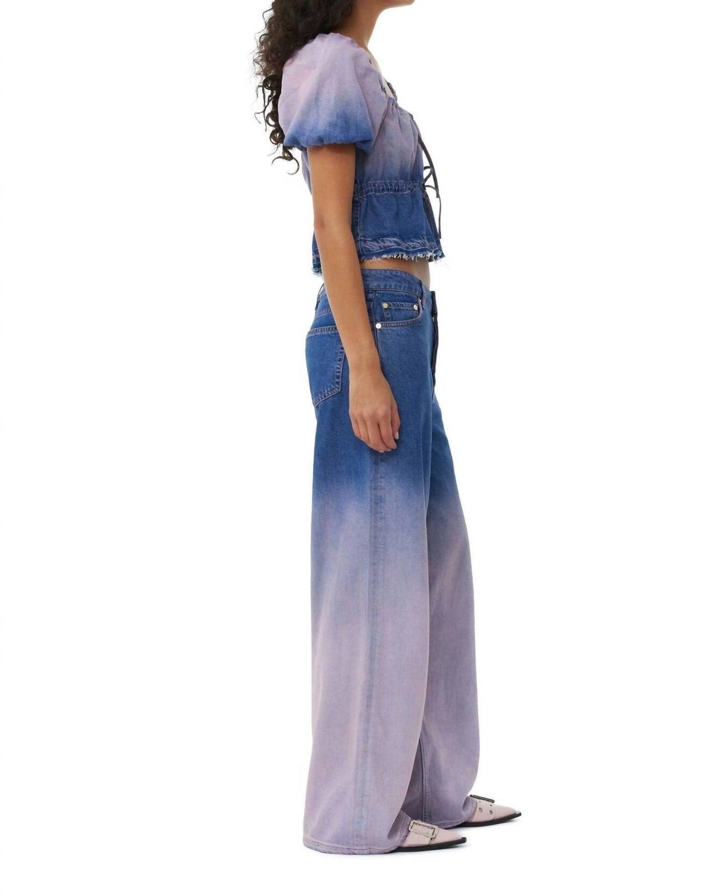 Ganni - Future Denim Puff Sleeve Top