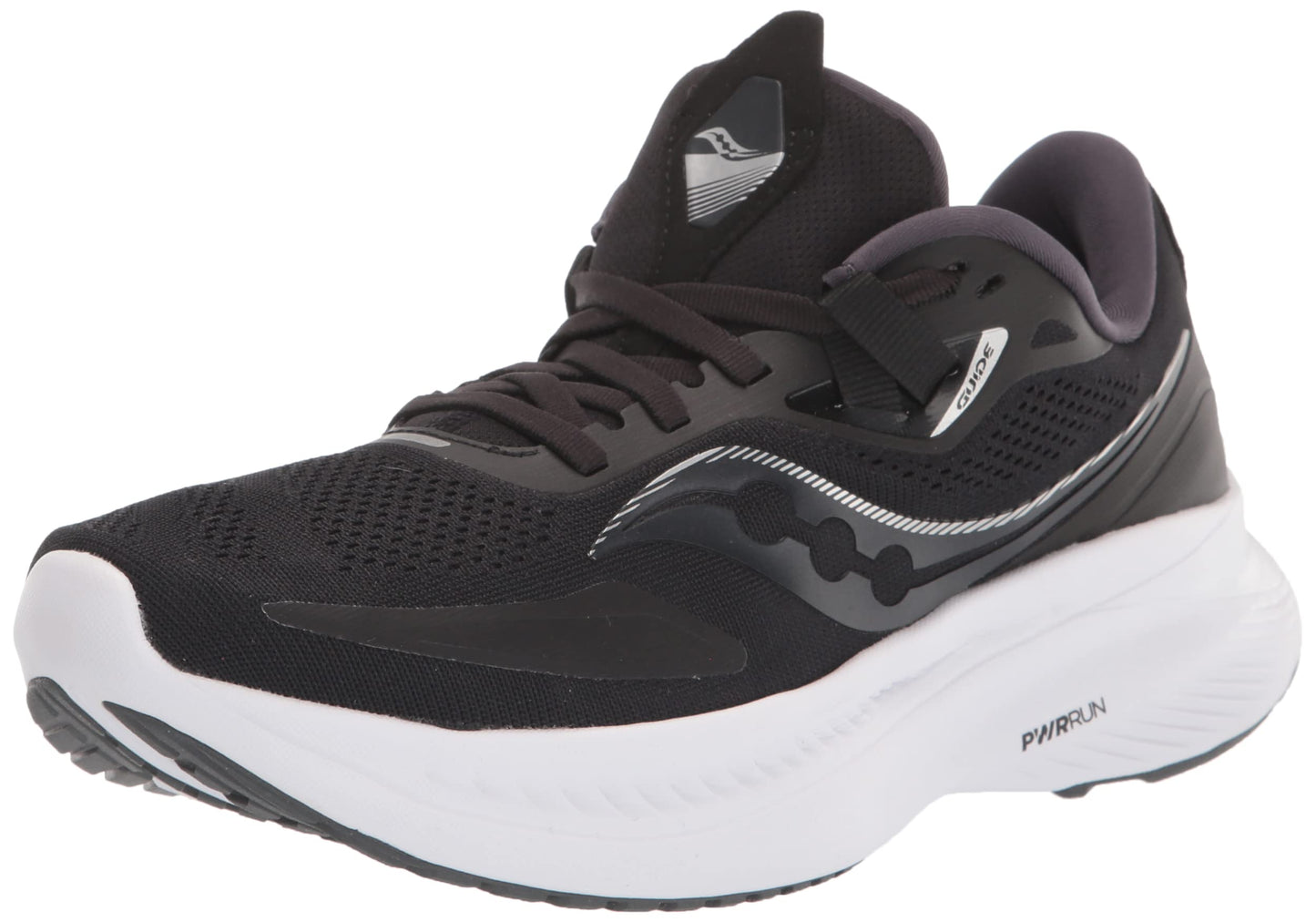 Tênis de corrida Saucony Guide 15 feminino, preto/branco, tamanho 6,5 D, largura EUA