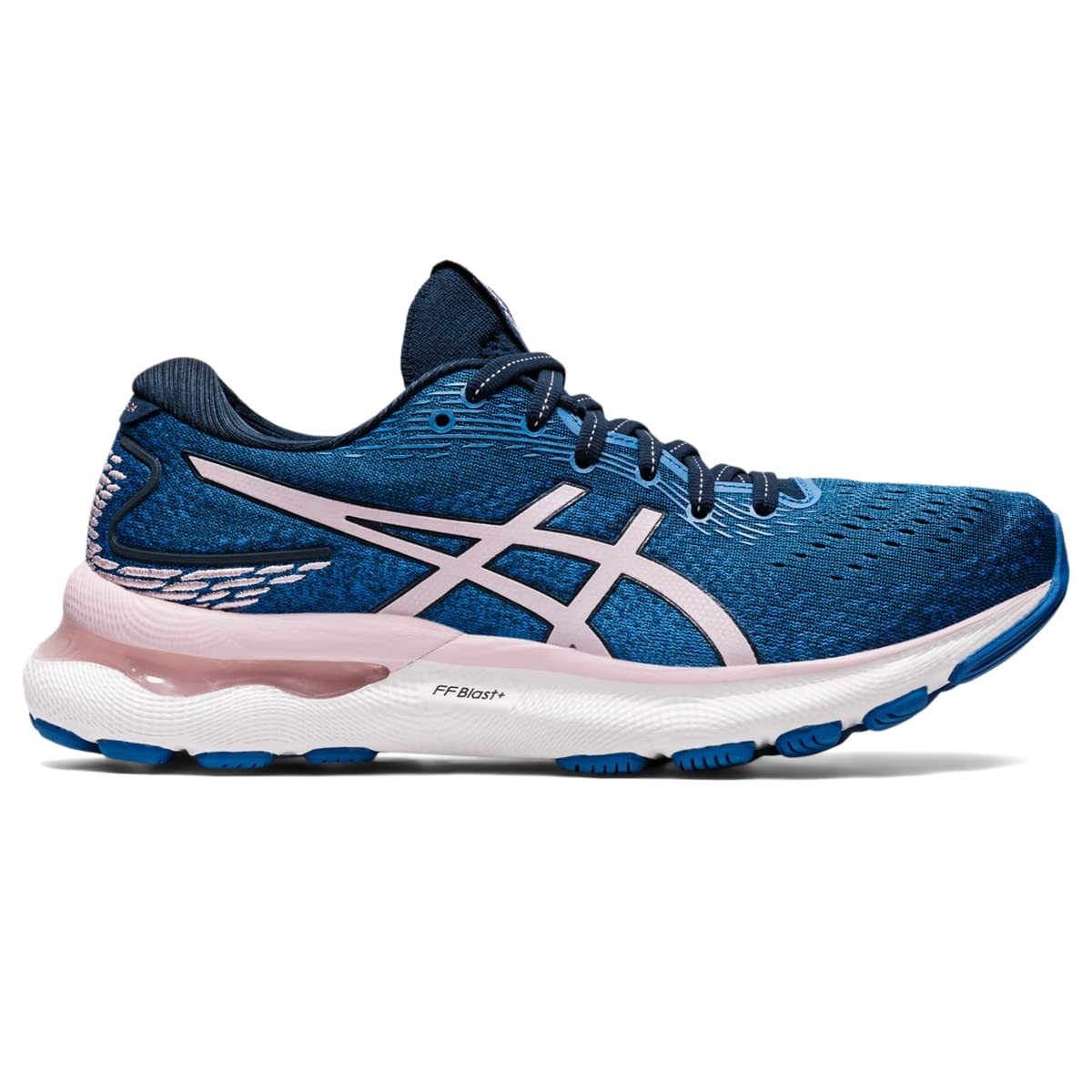 Tênis de corrida feminino ASICS Gel Nimbus 24, azul francês/rosa, tamanho 12 B, médio, EUA