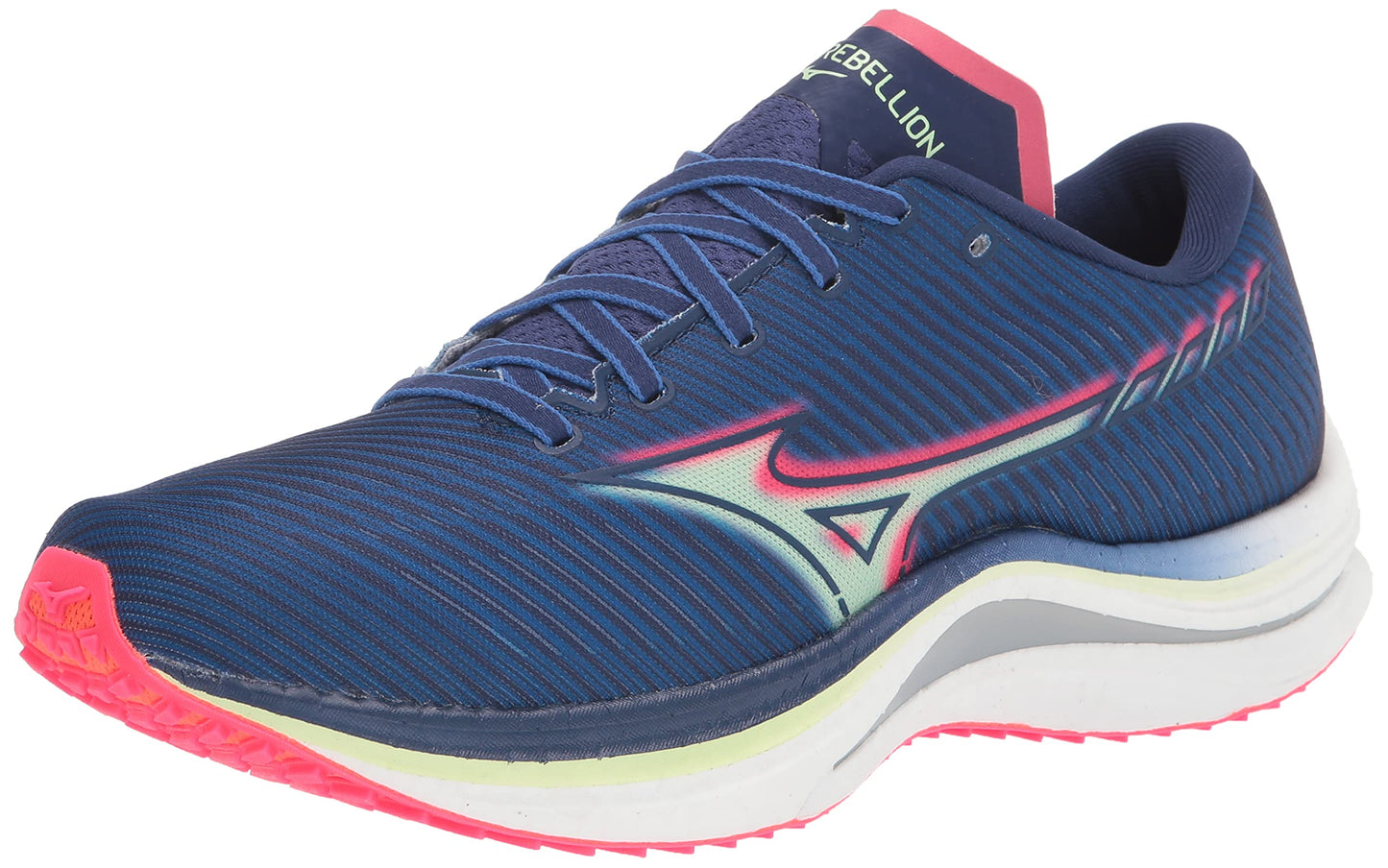 Tênis de corrida Mizuno Wave Rebellion masculino, azul/rosa paraíso, tamanho 10 D, médio, EUA