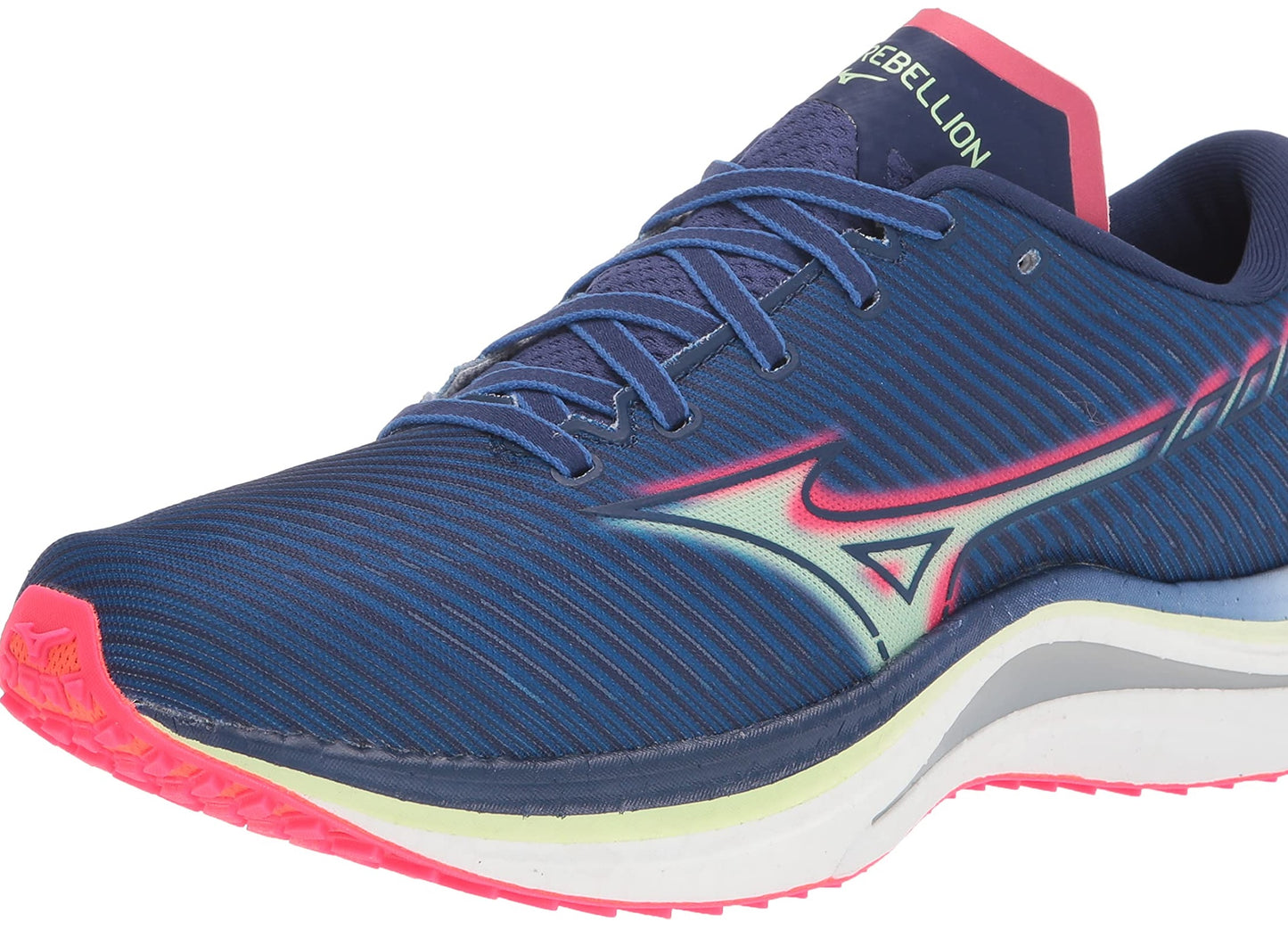 Tênis de corrida Mizuno Wave Rebellion masculino, azul/rosa paraíso, tamanho 10 D, médio, EUA