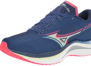Tênis de corrida Mizuno Wave Rebellion masculino, azul/rosa paraíso, tamanho 10 D, médio, EUA