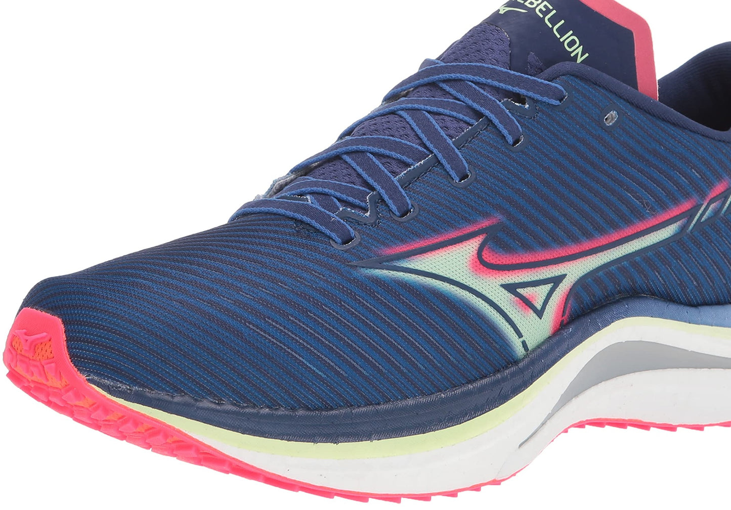 Tênis de corrida Mizuno Wave Rebellion masculino, azul/rosa paraíso, tamanho 11 D, médio, EUA