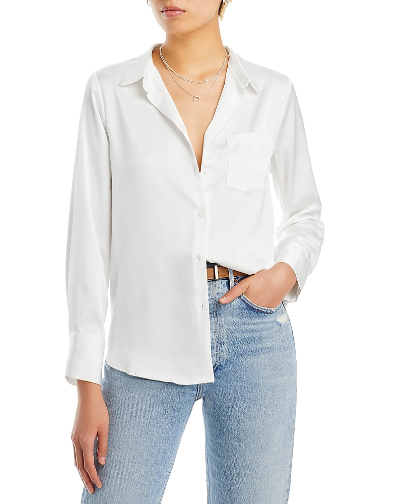 Aqua Satin Button Front Blouse