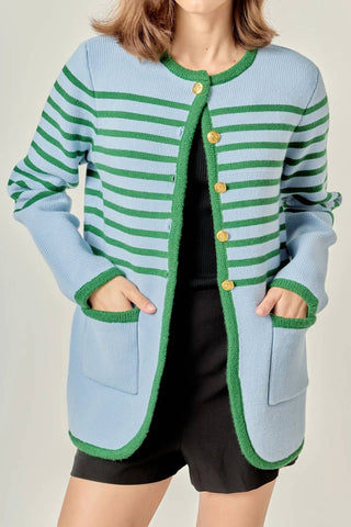 English Factory - Cardigan feminino listrado de malha