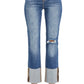 Risen - High Rise Ankle Straight Wide Cuffed Jeans