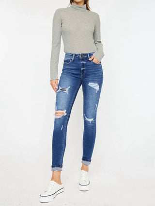 Kancan - Calça Jeans Skinny de Cintura Alta e Tornozelo