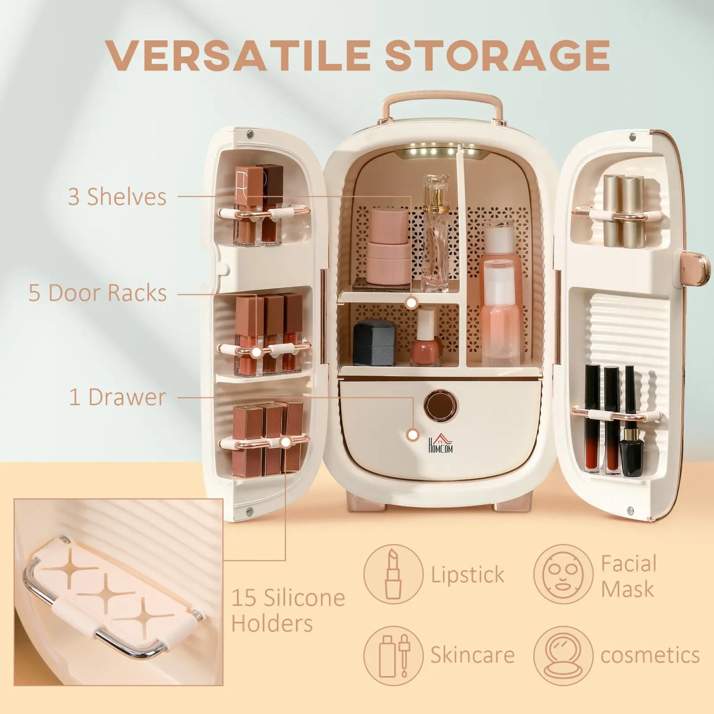 12l Portable Beauty Fridge with Led Display and Rose Gold Accents