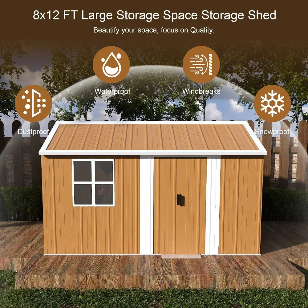 Heavy Duty 12x8 Ft Metal Storage Shed with Windows