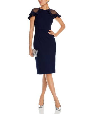 Eliza J Sheer Ruffle Shoulder Cocktail Dress in Navy at Nordstrom, Size 4