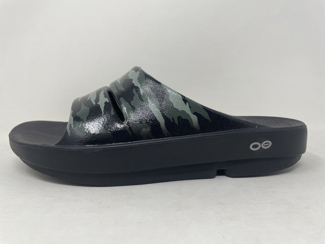 Sandálias Oofos Ooahh Slide Femininas Verde Camufladas Tamanho 11 B Médio EUA