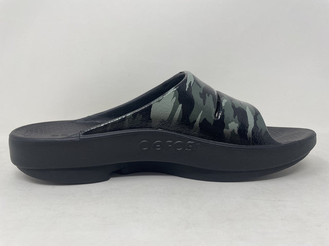 Sandálias Oofos Ooahh Slide Femininas Verde Camufladas Tamanho 11 B Médio EUA