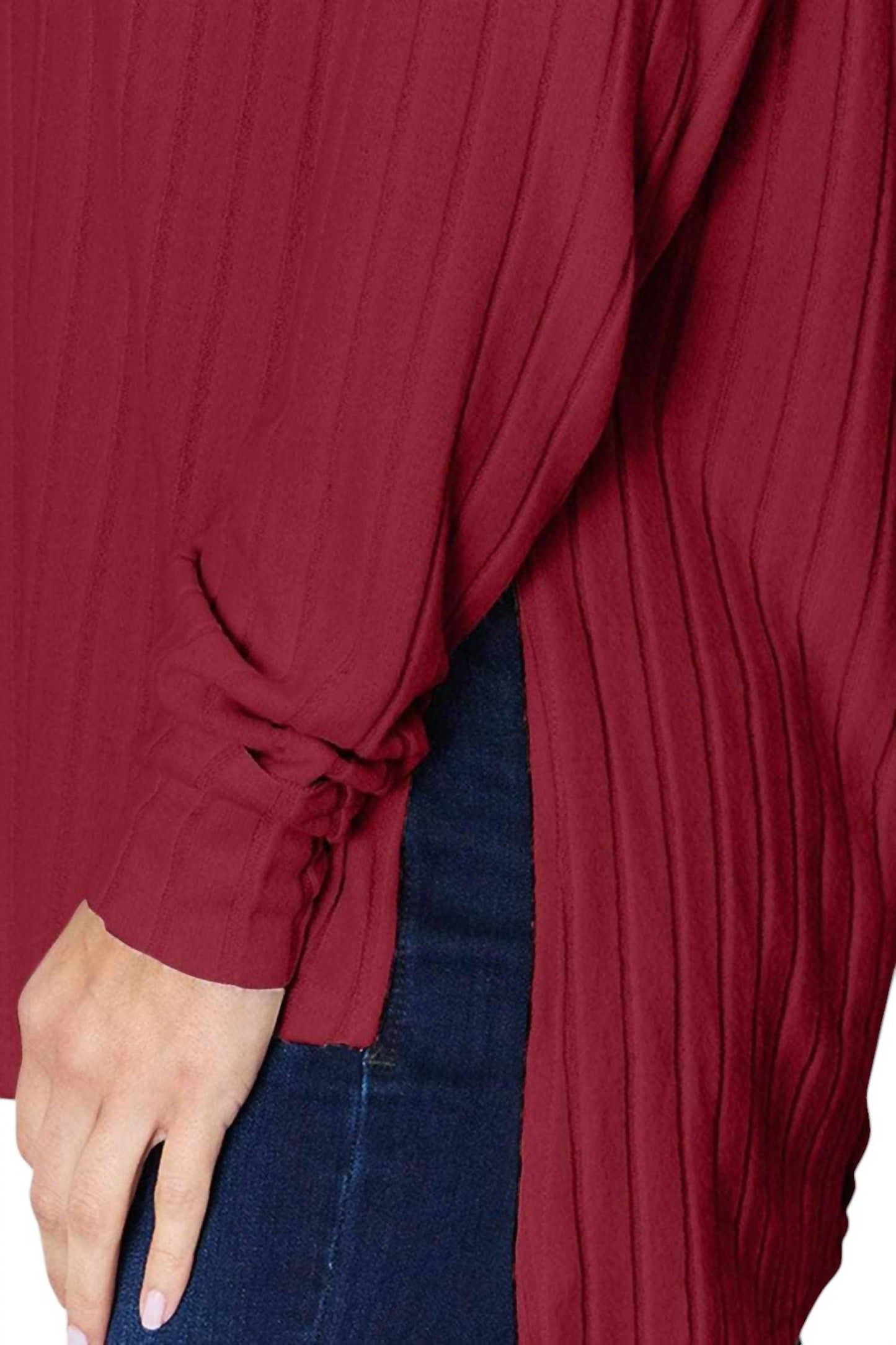 Basic Bae - Chic Ribbed Round Neck Slit Tee