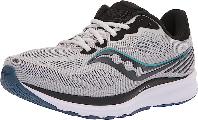 Tênis de corrida Saucony Ride 14 masculino, cor neblina/preto/tempestade, tamanho 10, 2E, largo, EUA