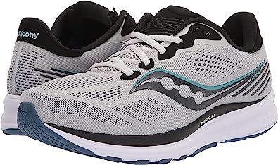 Tênis de corrida Saucony Ride 14 masculino, cor neblina/preto/tempestade, tamanho 10, 2E, largo, EUA