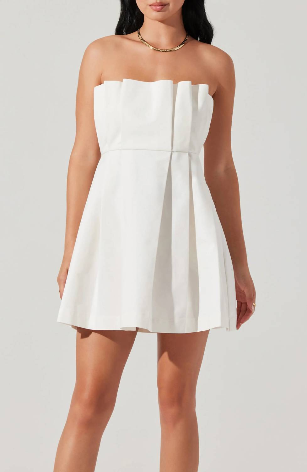Astr - Clemira Pleated Strapless Cotton Dress