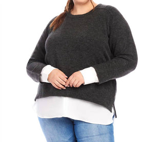 Karen Kane - Suéter de gola redonda em camadas tamanho grande