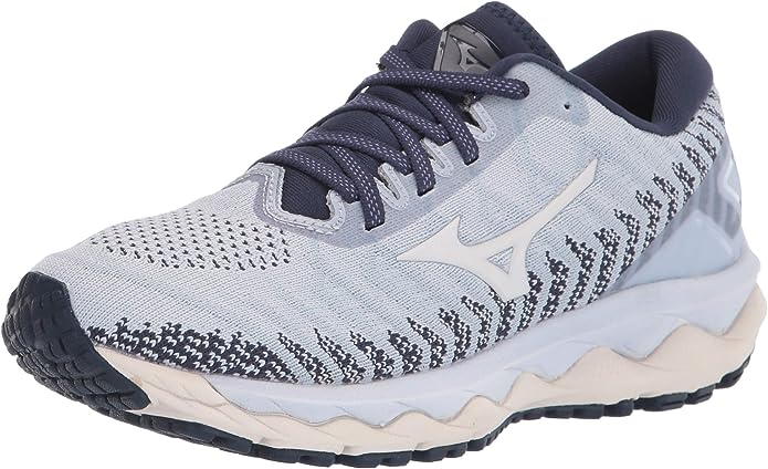 Tênis de corrida Mizuno Wave Sky 4 WAVEKNIT feminino Arctic Ice, cinza, tamanho 6,5 D Wide