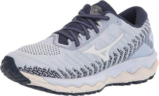 Tênis de corrida Mizuno Wave Sky 4 WAVEKNIT feminino Arctic Ice, cinza, tamanho 6,5 D Wide