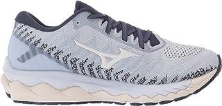 Tênis de corrida Mizuno Wave Sky 4 WAVEKNIT feminino Arctic Ice, cinza, tamanho 6,5 D Wide