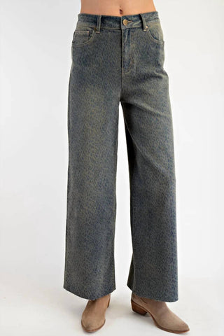 Cavalete - Calça jeans feminina de perna larga com lavagem vintage